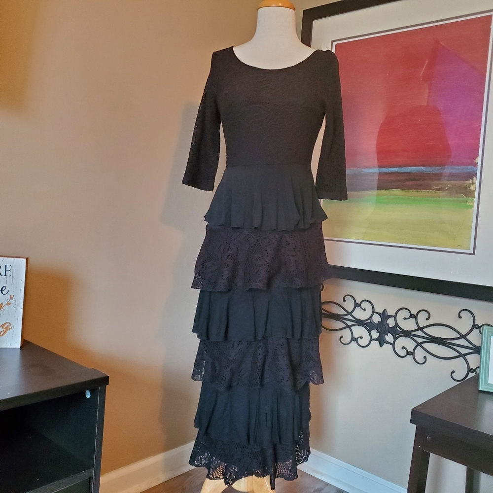 Dainty Jewel Black Lace Layered Dress